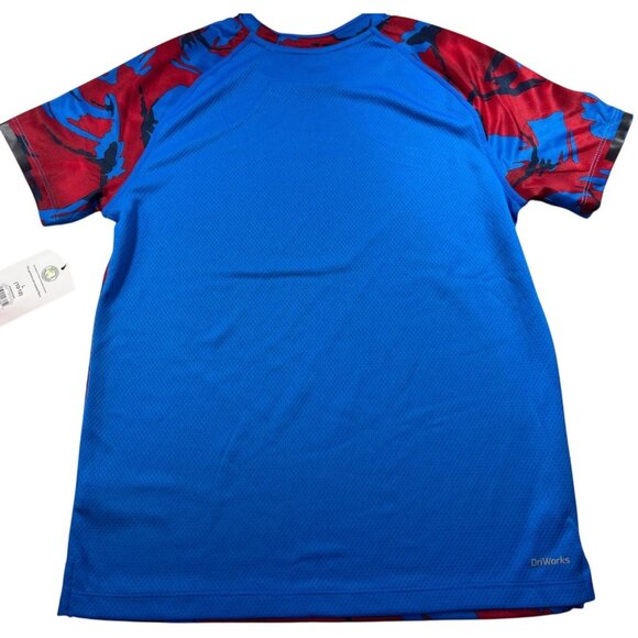 Athletic Works Boys Large 10-12 Dri-Fit Shirt Red & Blue Camouflage Design Short - Picture 2 of 10